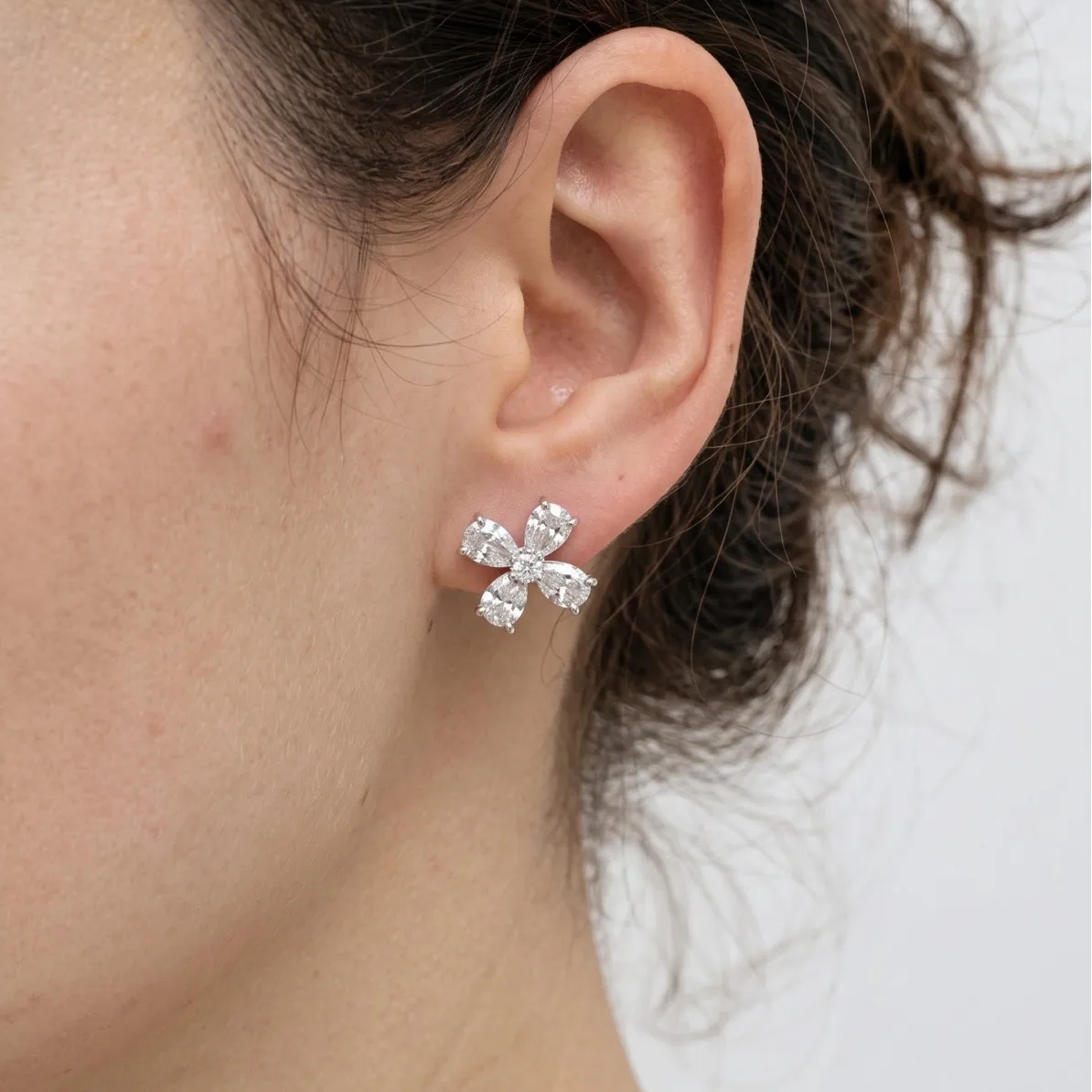 Full Simulated Moissanite Flower Stud Earrings Detachable Front & Back Ear Jackets Reversible Double Stud for Young Girl Jewelry