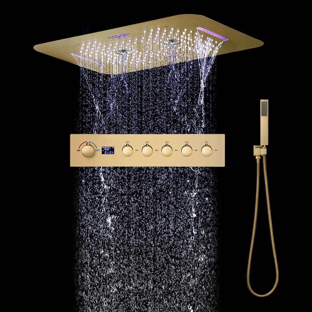 5 Functions Brushed Gold Shower System Set Concealed Bathroom Faucet Hot Cold Showers Mixer Ceiling Shower Head Rainfall