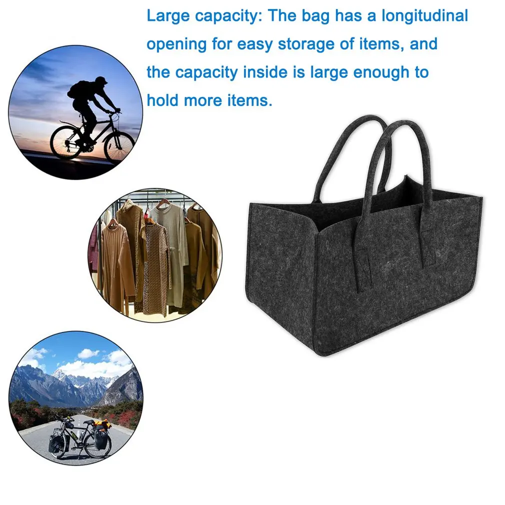 Durable Non-woven Wood Fire Storage Bag organizer Felt Double Handle Opening Shopping Bag Felt Wood Fire Storage Bag