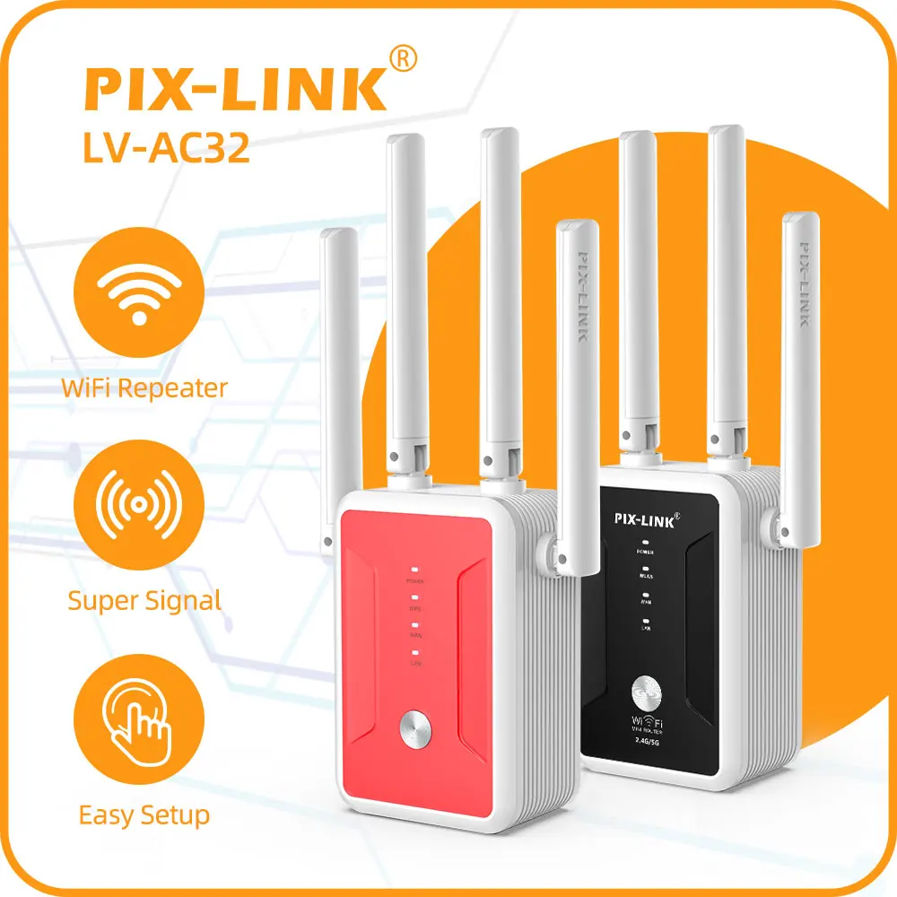 PIX-LINK 1200Mbps Wireless WiFi Repeater 2.4G Signal Router Long Range Wireless WiFi Extender Amplifier No More Buffering AC32