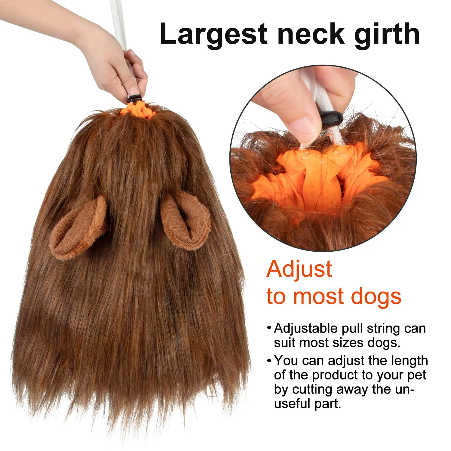 Lion Mane Dog Costume Lion Wig Halloween Costume with Ears and Tail Suitable for Medium to Large Dog Neck Circumference up to 80