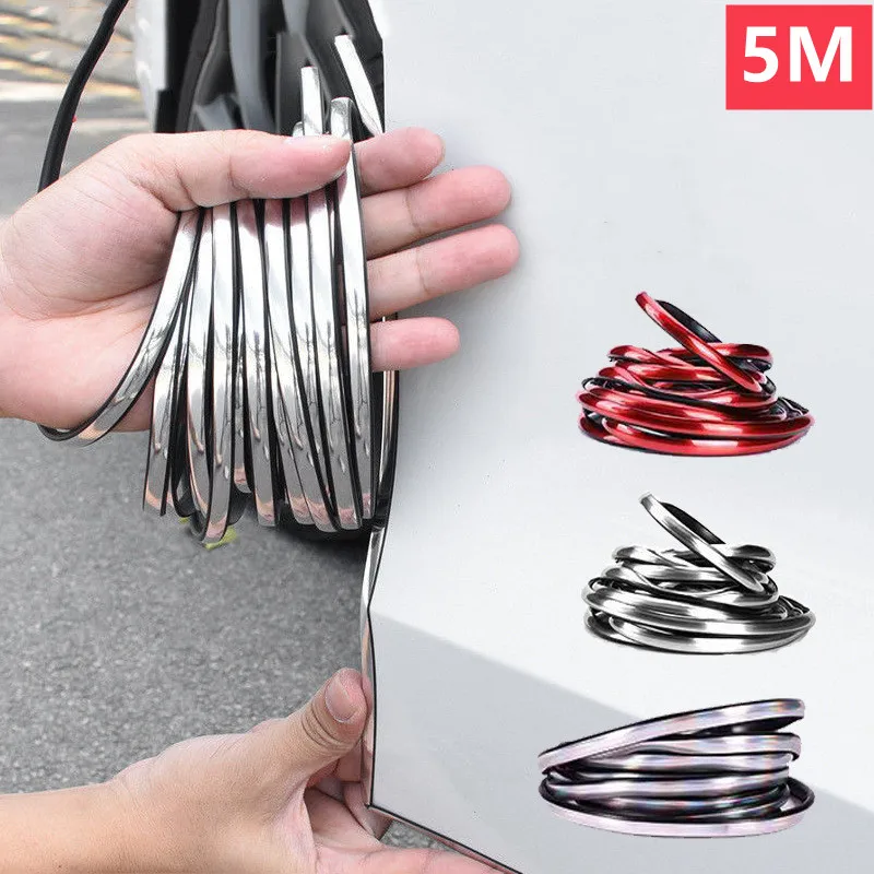 5M Car Door Edge Scratch Protector DIY Silver Moulding Trim Strips Exterior Car Chrome Body Strip Bumper Auto Door Protector