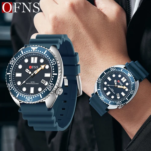 OFNS 8033 nuevo reloj de cuarzo Simple para hombre, relojes con calendario de luz nocturna resistente al agua, correa de silicona, reloj de pulsera informal de moda para hombre