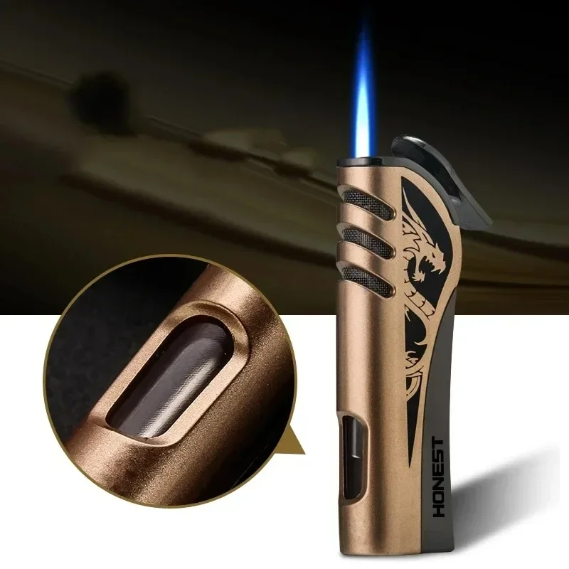 New Butane Gas Windproof Direct Spray Blue Flame High Power Metal Lighter Outdoor Barbecue Kitchen Cigar Lighter Men's Gifts