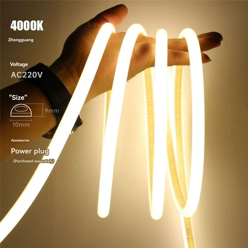 ホットセール-超高輝度COB LEDフレキシブルライトストリップ5M 220V屋外ライト自己粘着リニアライト240ライト/メートルEUプラグ