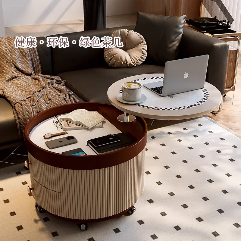 

2024 new medieval rock slab coffee table modern household living room small apartment movable lifting rotating coffee table tabl