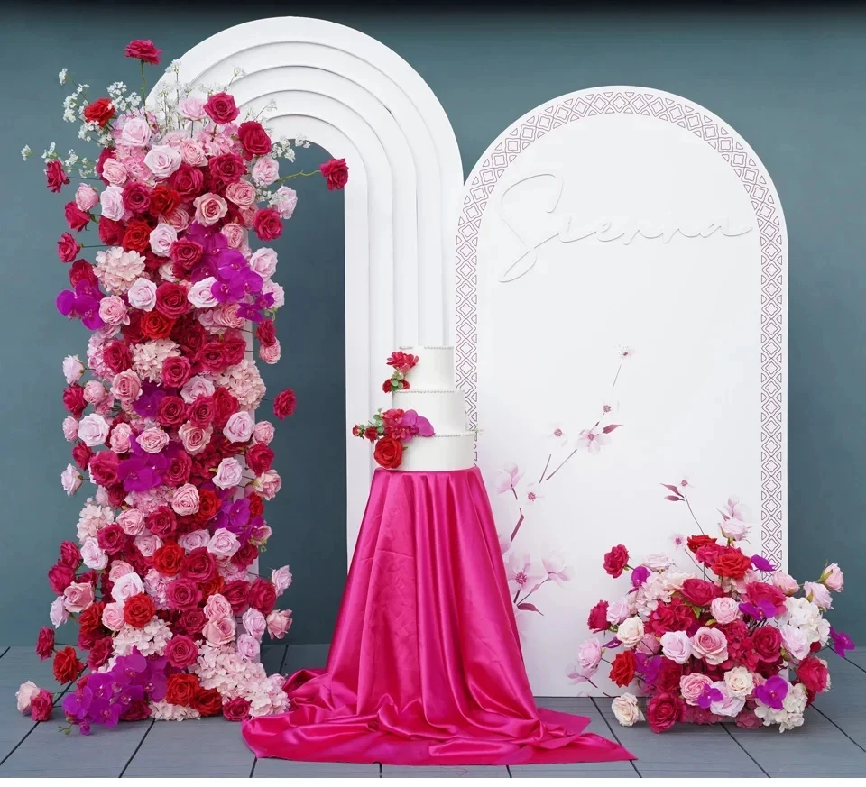 

Luxury 5D Red Pink Wedding Backdrop Floral Arrangement Rose Hydrangea Rose Flowers Row Decor Party Arch Stage Floor Flower Ball