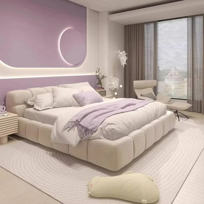 White Elegant Decoration Bed Girl Headboard Beige Wooden Modern Double Bed Storage Luxury Lounges Letto Matrimoniale Furniture