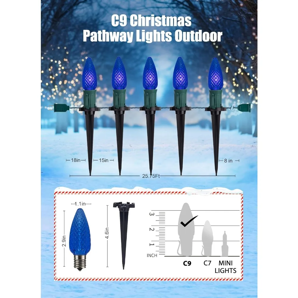 مصابيح عيد الميلاد C9 LED، 20 لمبة، بطول 25.75 قدمًا، مقاومة للماء في الهواء الطلق، نمط الفراولة، مع 20 حصصًا، سلك أخضر قابل للتمديد #3