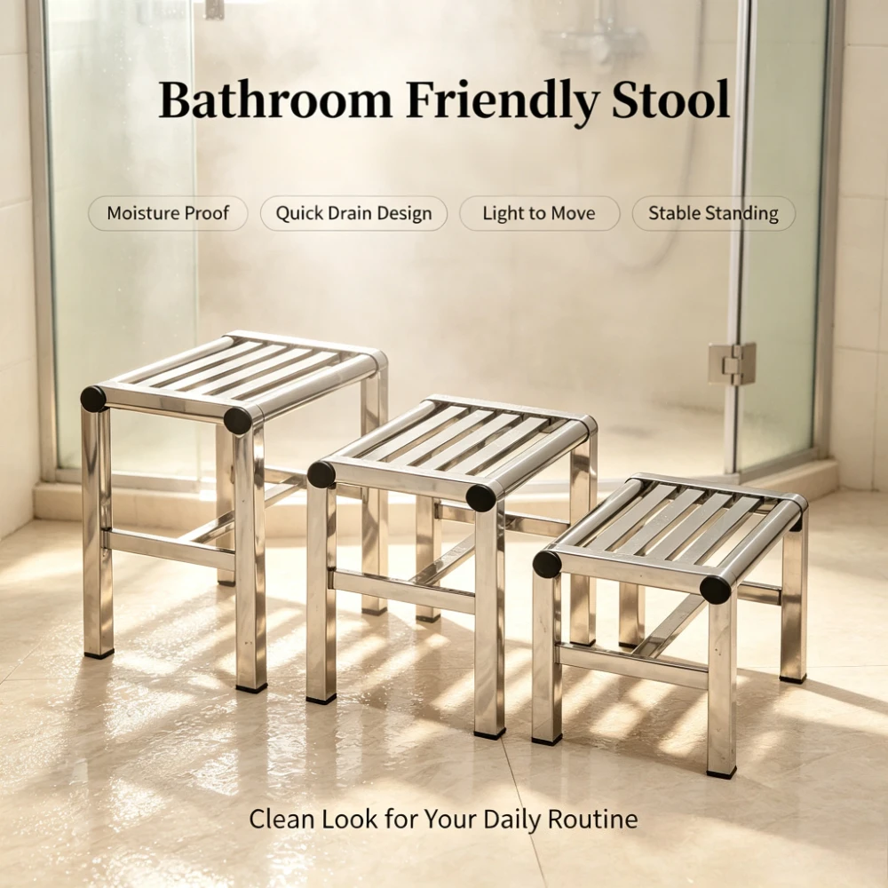 Sturdy Stainless Steel Stool Entryway Stool Bathroom Stool Fishing Stool for Living Room Bathroom Kitchen Corridors Outdoor