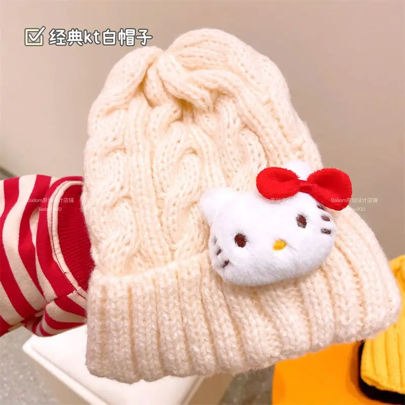 Hello Kitty Cinnamoroll Anime Kawaii Sanurgente Ins DIY Handmade Whol Hat, Cute My Melody Students, Warm Cap, Gifts for Kids