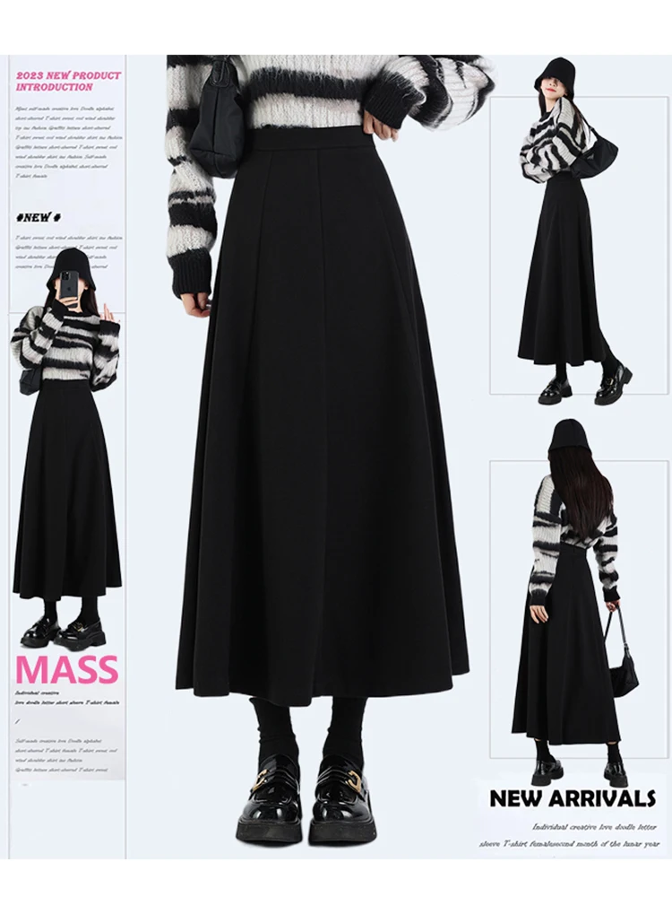 

Women Goth Harajuku Fashion Dark Academia 2000s Aesthetic High Waist Woolen Midi Skirt A-line Korean Fashion Y2k Party Vintage