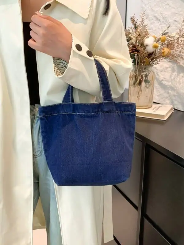 Versatile denim bag handbag, simple and fashionable trend, large capacity artistic women's bag, stylish commuting canvas bag