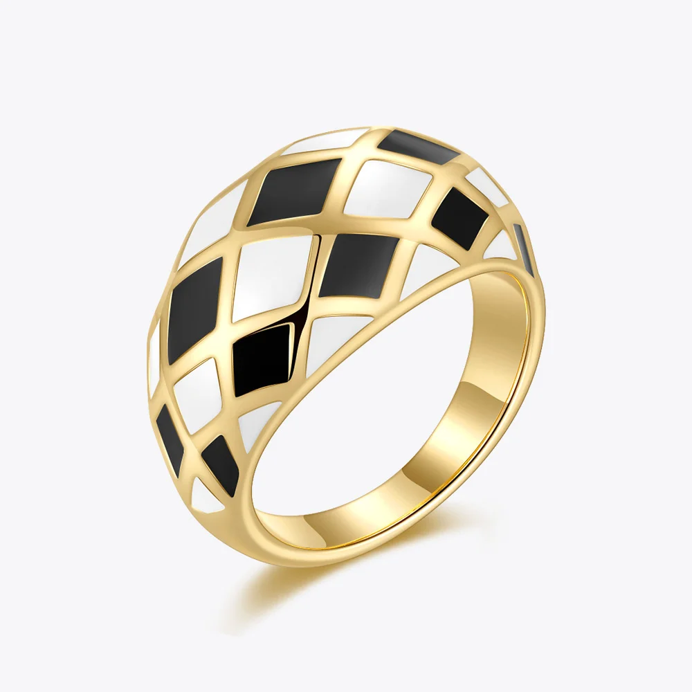 ENFASHION Chunky Rings For Women Gold Color Grid Colorful Ring 2021 Stainless Steel Fashion Jewelry Gifts Bague Femme R214135