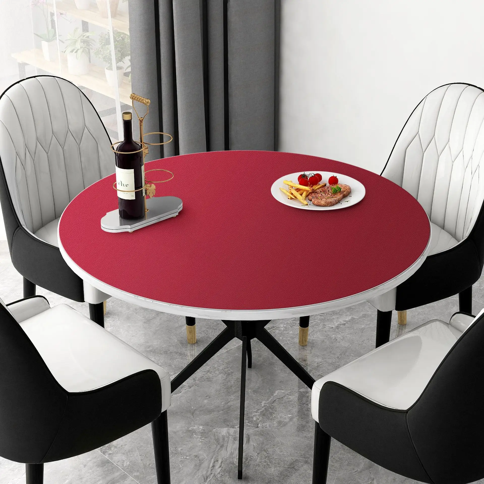 

Nordic Print Round Tablecloth Oil Proof Thickened Leather Round Table Mat Non-slip Party Waterproof Table Deco Cover Custom