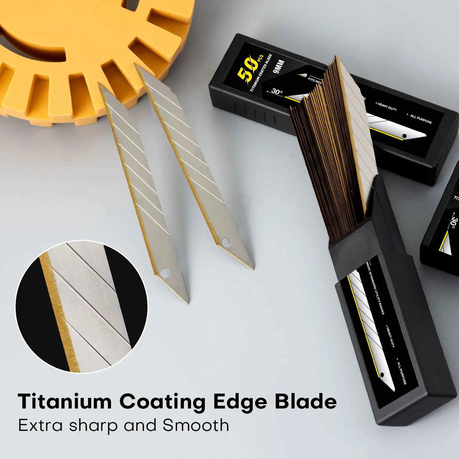 FOSHIO 9 مللي متر 30 زاوية التيتانيوم المغلفة سكّين متعدّد الاستخدامات شفرة عبوات مكافحة الصدأ الكربون الصلب المفاجئة قاطع قابل للسحب 50 قطعة/الحزمة #3