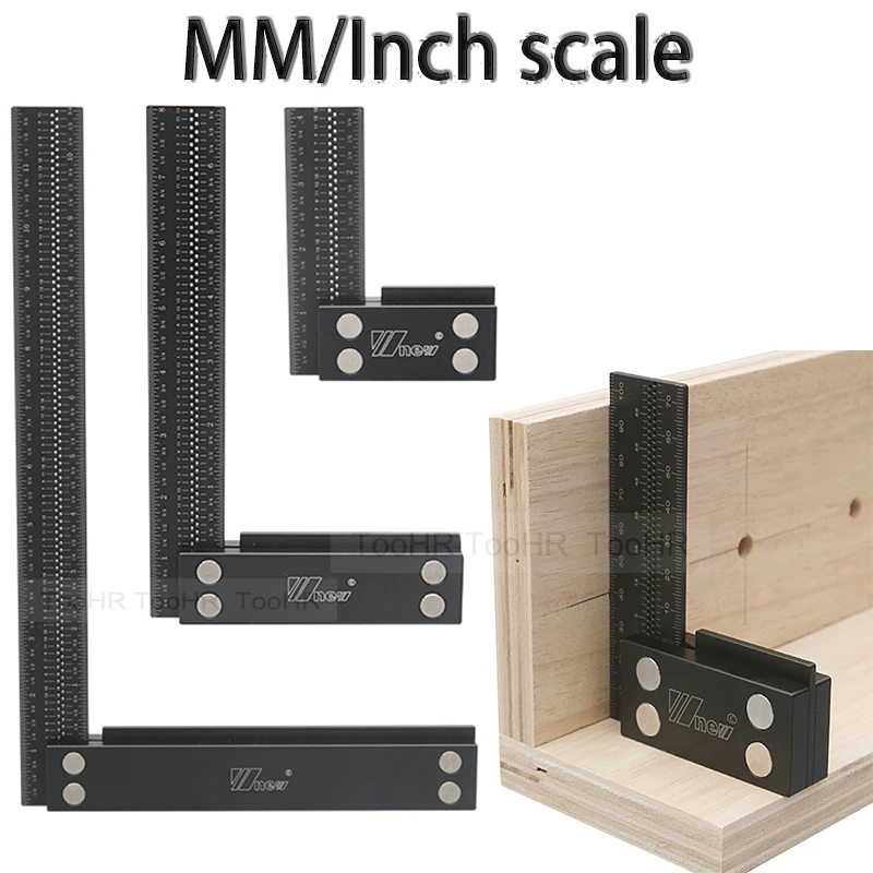 Aluminum alloy Square Right Angle Marking Gauge Hole Line Scribing Ruler Measuring Tools MM/Inch L-type Woodworking Scribe Ruler