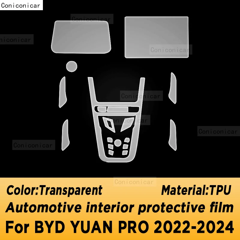 For BYD YUAN Pro 2022-2024 Gearbox Panel Navigation Automotive Interior Screen TPU Protective Film Cover Anti-Scratch Sticker