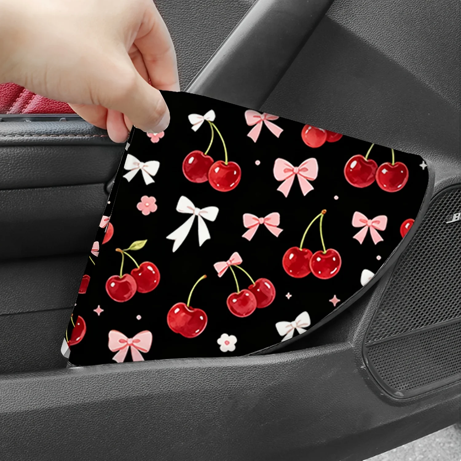 1pc Steering Wheel Sunshade With Cherry Bow - Black Base Suitable For Car, Heat Shield & For Summer Driving, Glare, Car Accessor