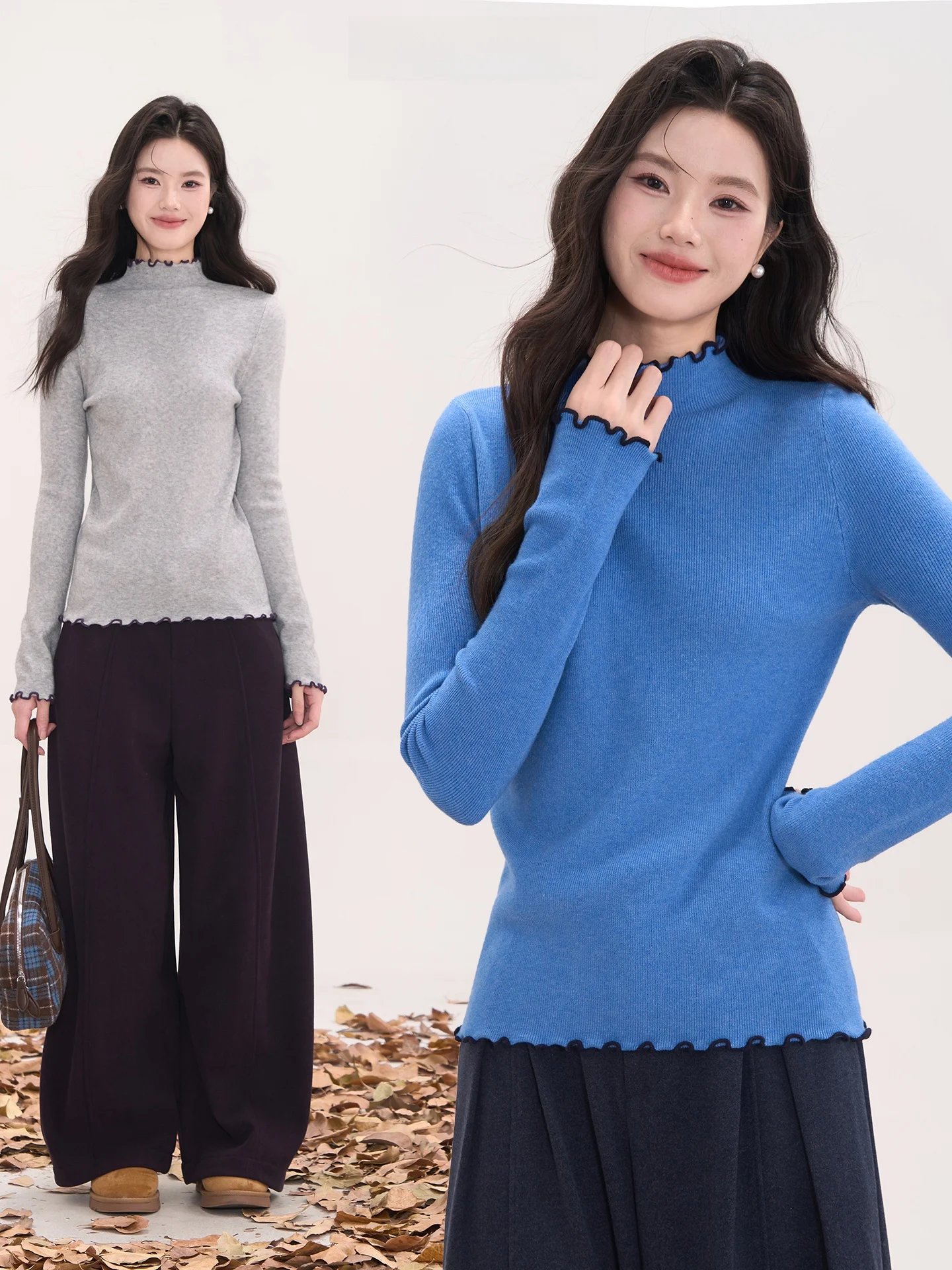 

Heme Knitted Top Women's Slim Fit Base Layer irt Autumn Winter Faion Casual Sle Moonlight Color Blo Wood ain