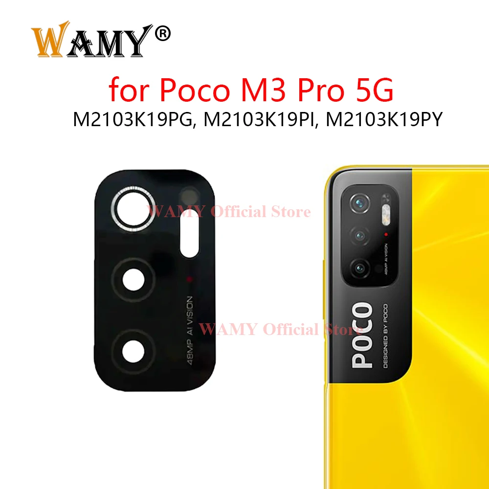 WAMY Reemplazo de lente de cristal de cámara trasera para Xiaomi POCO M3 Pro 5G M2103K19PG M2103K19PI M2103K19PY con pegatina