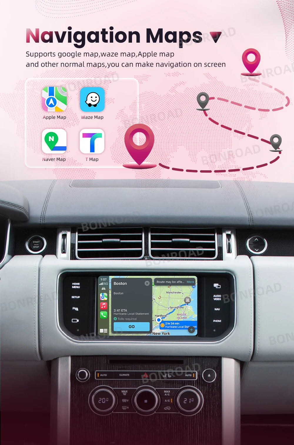 Bonroad Wireless CarPlay-Schnittstelle für Land Rover/Jaguar Range Rover Evoque Discovery mit Android Auto Mirror Link Navigation – Detail 5