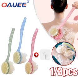 2 in 1 Long Handle Bath Brush Soft Hair Double Side Massage Bath Brush Bathroom Body/Back Brushes Mud Skin Scrubber with Hooks