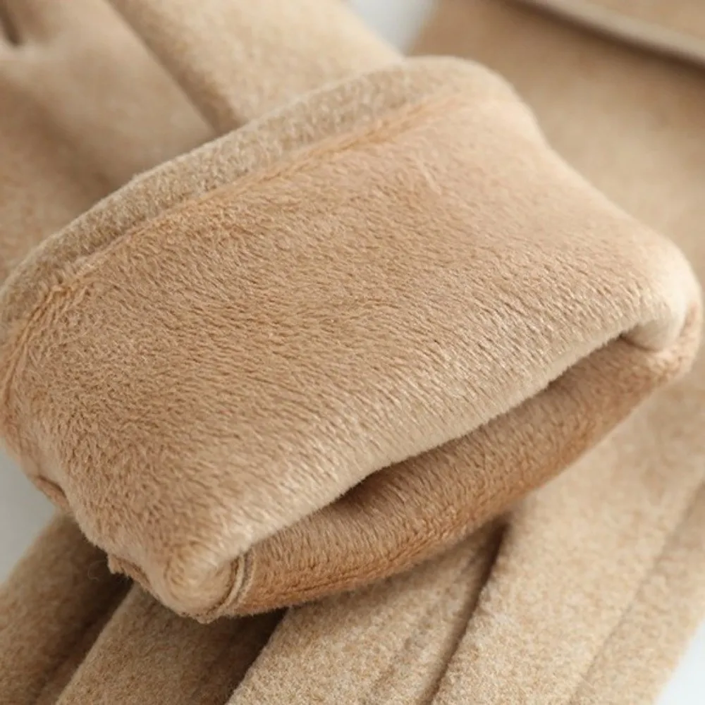 Retro Button Winter Gloves Fleece Full Finger Women Gloves Anti Cold Touchscreen Cycling Mittens Driving