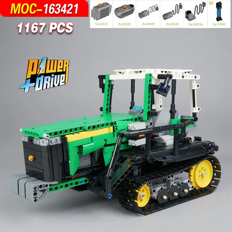 MOC-163421 Fun Tracked Motorized Tractor Building Block Creative Model-1167PCS Educational Interactive Toy Display Ornament Gift