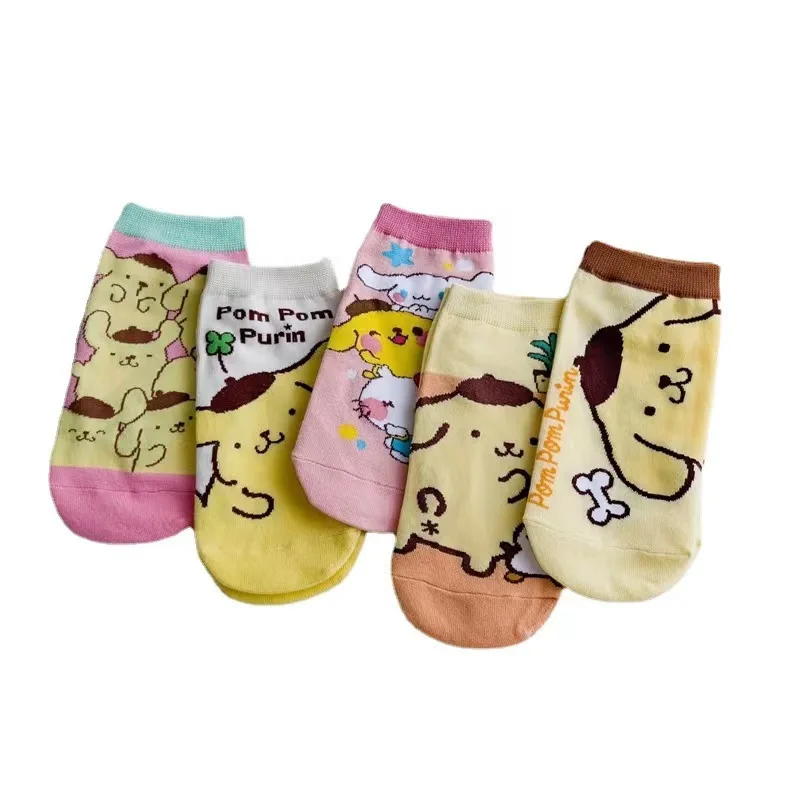 5 Pairs Sanrio  Socks Spring and Summer lovely Breathable Pochacco Boy and Girl Cotton Socks short stockings