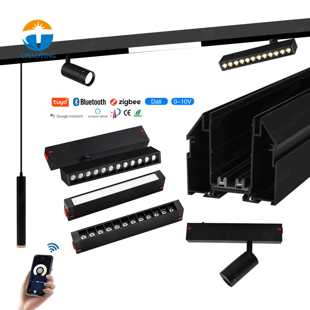 DC220V Magnetic Spot Light Tuya Bluetooth Wifi Track Lamps LED Smart Magnet Track Light Rail Light For Stretch Ceiling Track