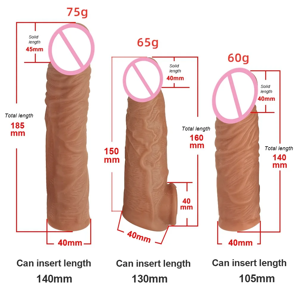 Realistic Penis Extension Cock Sleeve Reusable Silicone Penis Enlarger Delay Condoms For Men Dildo Enhancer Sex Toys