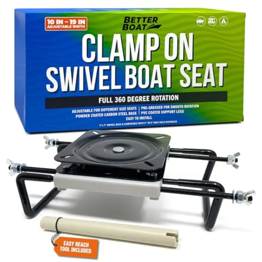

Clamp On Boat Seat Swivel Mount for Jon Boats 360 Degree Adjustable 9 to 18.5 Inch Powder Coated Carbon Steel with Tightening T
