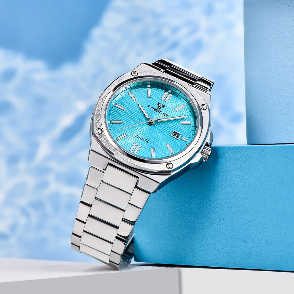 2026 Latest Design 39MM Men's Fashion Quartz Watch High-Strength Glass Men's Business Watches Stainless Steel Calendar Luminous