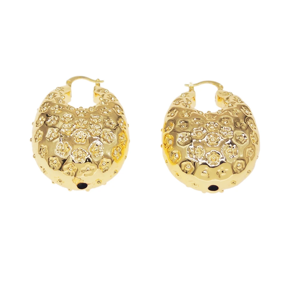 Women Chunky Textured Scale Hoop Earrings 18K Gold Plated Irregular Teardrop Huggie Hoops Vintage Statement Earrings African