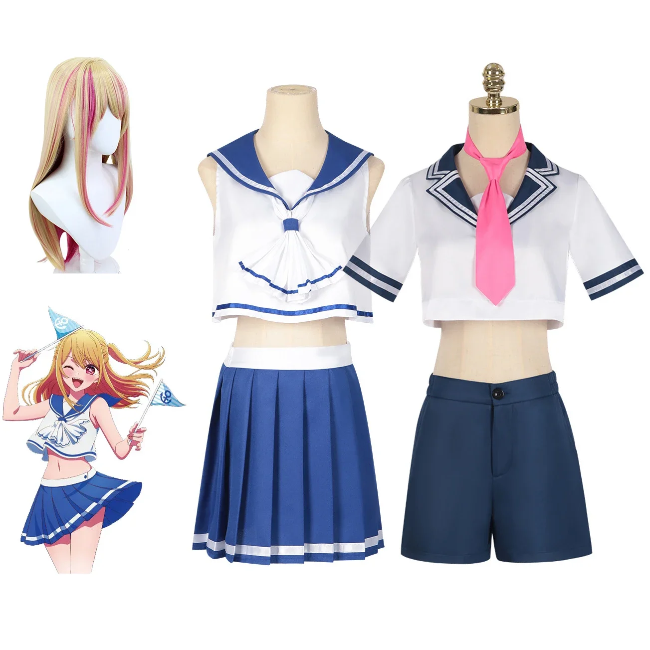 

Anime Ruby Hoshino Cosplay Uniform Wig Oshi No Ko Akane kurokawa Women Halloween Party Costume Top Skirt Shorts Tie Suit