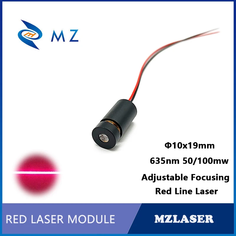 Red Line Laser Module Adjustable Focusing D10mm 635nm 50/100mw High Quality Positioning For Mechanical Equipments