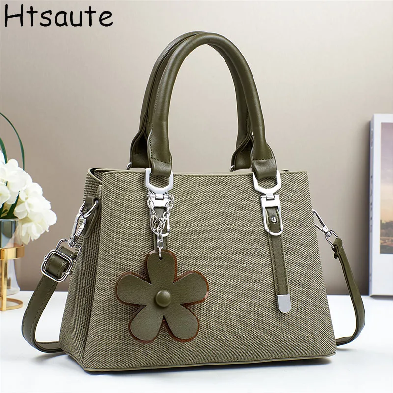 

High Quality PU Leather Casual Tote Luxury Handbags With Flower Pendant Ladies Bags Designer Shoulder Crossbody Bags for Women