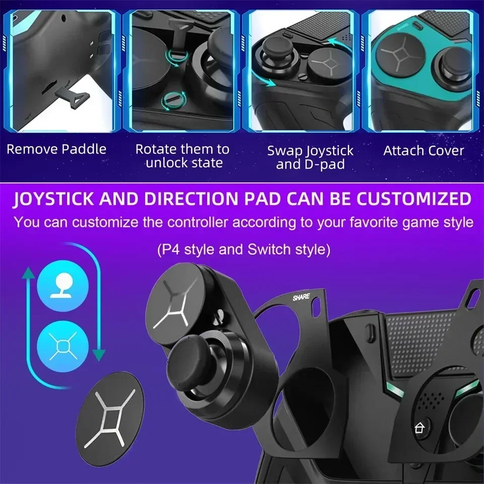 Manette de jeu Bluetooth sans fil pour console PS4, contrôleur de vibration, fonction turbo programmable, manette pour Android, iOS, PC, touriste