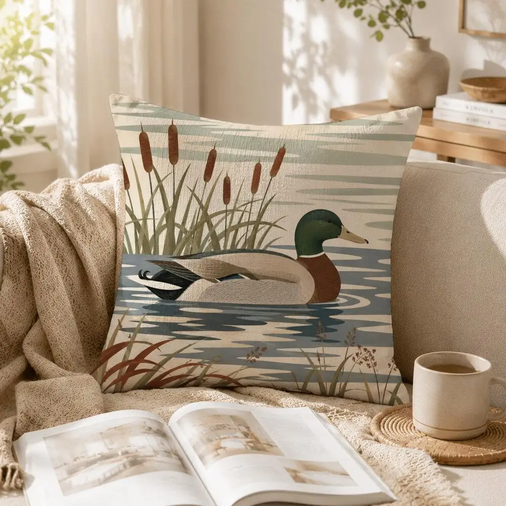 Serene Lake Wilderness Cushion Cover Linen Pillow Cover 40x40cm Decorative Cushion Case Boho Home Sofa Decor Gift