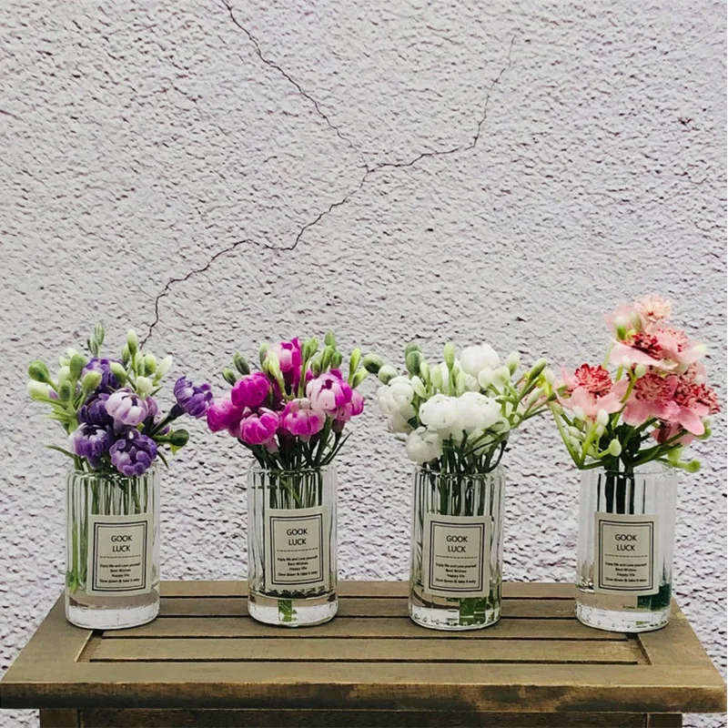Dollshouse Flower Jasmine Vase Colorful Flowers Ornament 1:12 Scale Model Miniature Scene Model Decoration home decor Gift Toys