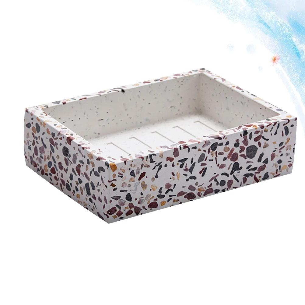 

Resin Soap Box Imitation Terrazzo Design Waterproof Case Handmade Tray Drainage Groove For Bathroom Bedroom Kitchen Use Draining