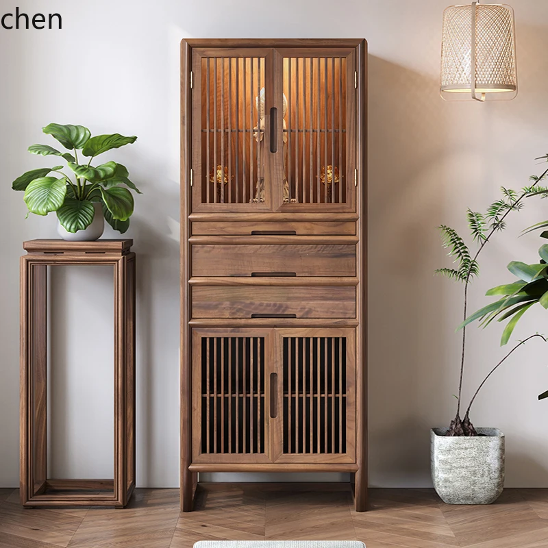 

QZT black walnut shrine offering table shrine household shrine Buddhist cabinet with door
