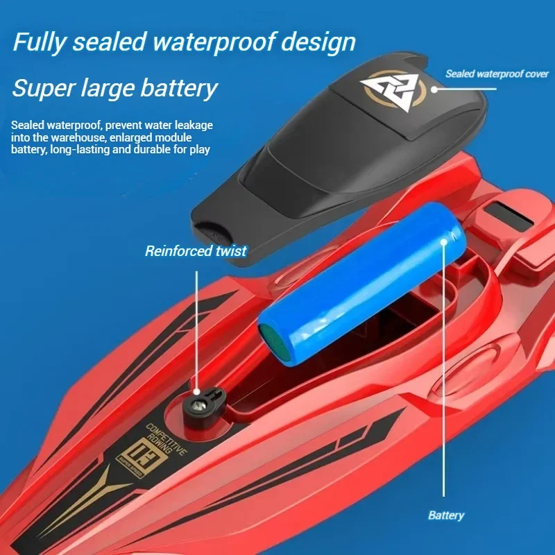 2.4GHz 원격 조종 보트, 25km/h 고속 RC 방수 레이싱 보트, 트윈 프로펠러 장착, 어린이 및 성인용 전동 장난감