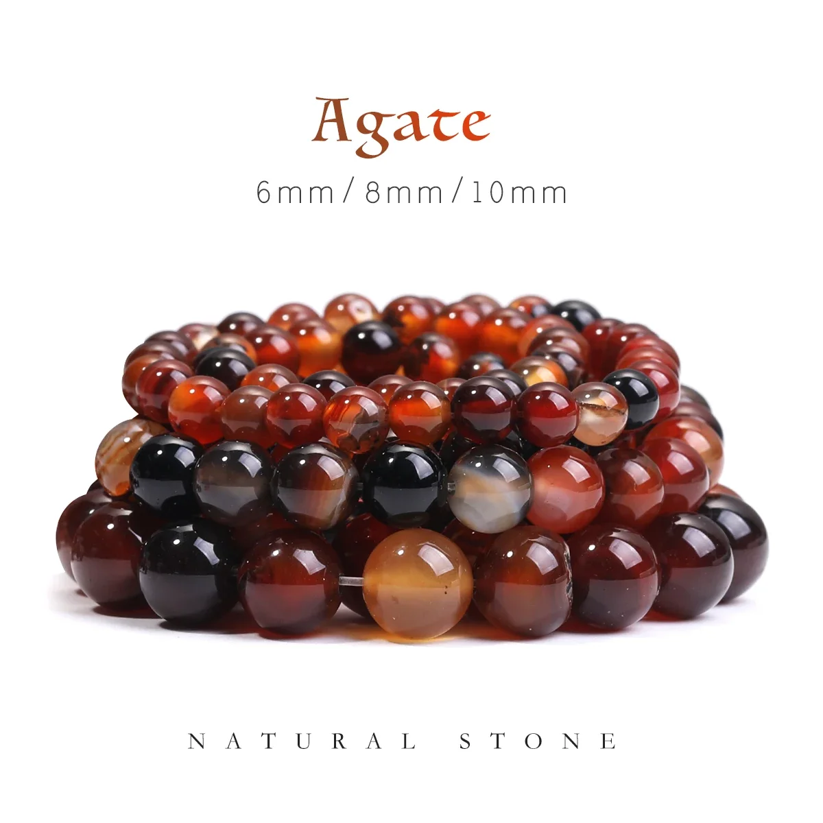 6 8 10 MM Natural Round Red Black Agates Spacer Loose Stone Beads For Jewelry Making DIY Bracelet Beads