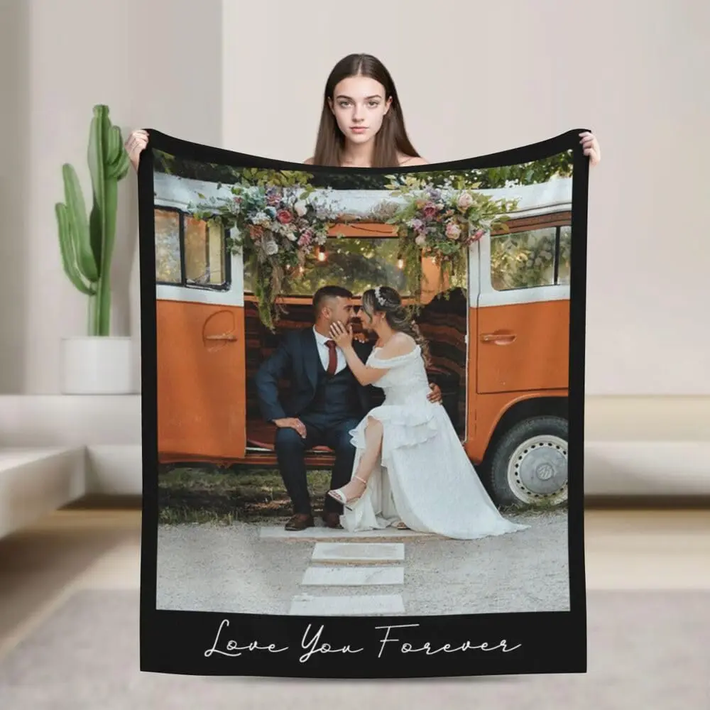 Customized Blankets Personalized Fathers Add Photo Text Logo Name Custom Throws Blanket for Men Women Dad Mom Friends
