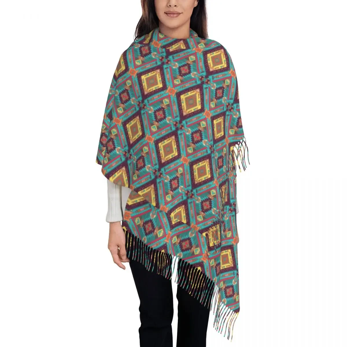 Customized Print Mediterranean Geometric Scarf Women Men Winter Fall Warm Scarves Amazigh Berber Ornament Shawls Wraps