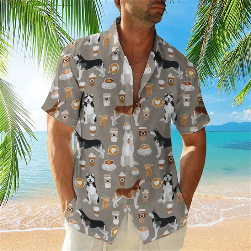 Dog 3D Printed Hawaiian Button Shirts For Men Beach Tees Women Blouse Streetwear Aesthetic Clothing Streetwear Baggy Tops  Shirt