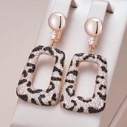 Kinel Shiny Natural Zircon Leopard Print Drop Earrings for Women Unique 585 Rose Gold and Black Plating Vintage Daily Jewelry