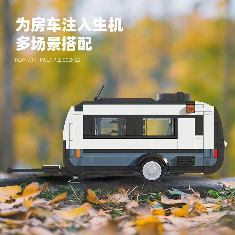 مجموعة مكعبات بناء نموذج مقطورة السفر 66117 مكونة من 393 قطعة، سلسلة سيارات الدفع الرباعي، قطع MOC، ديكور مكتبي، هدية ألعاب للأطفال